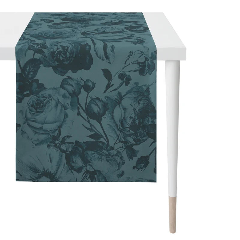 APELT 5255 Tischläufer Blüten Damast Uni Rosenallover
