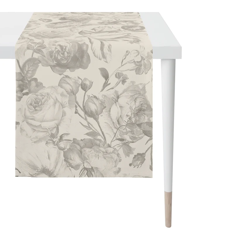 APELT 5255 Tischläufer Blüten Damast Uni Rosenallover