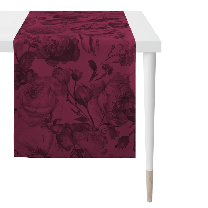 APELT 5255 Tischläufer Blüten Damast Uni Rosenallover