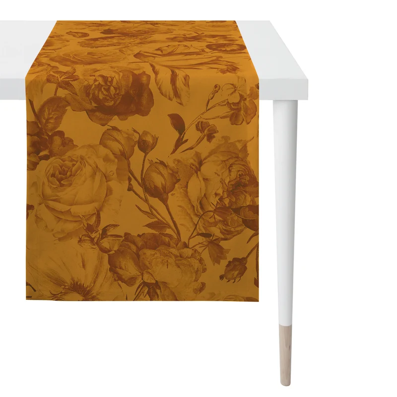 APELT 5255 Tischläufer Blüten Damast Uni Rosenallover