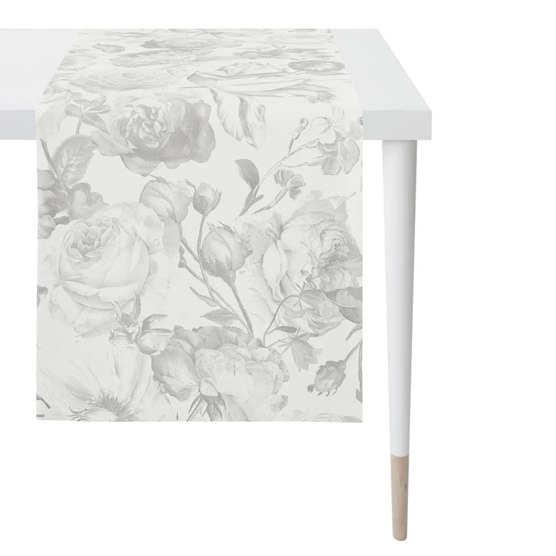 APELT 5255 Tischläufer Blüten Damast Uni Rosenallover