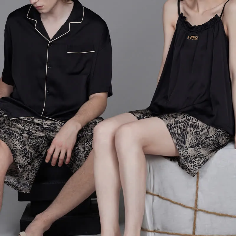 Partnerpyjamas mit Leopardenmuster und Kontrastfarben