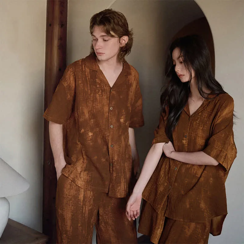 Partnerpyjamas aus Baumwolle, rostbraun, passend zum Partnerlook