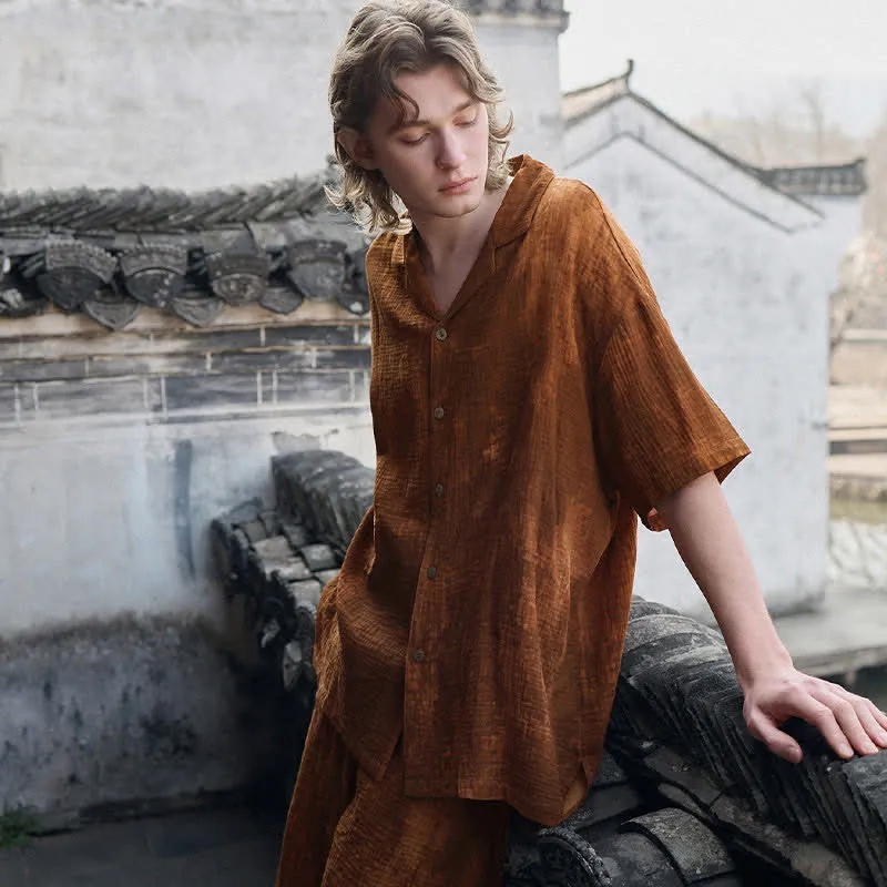Partnerpyjamas aus Baumwolle, rostbraun, passend zum Partnerlook