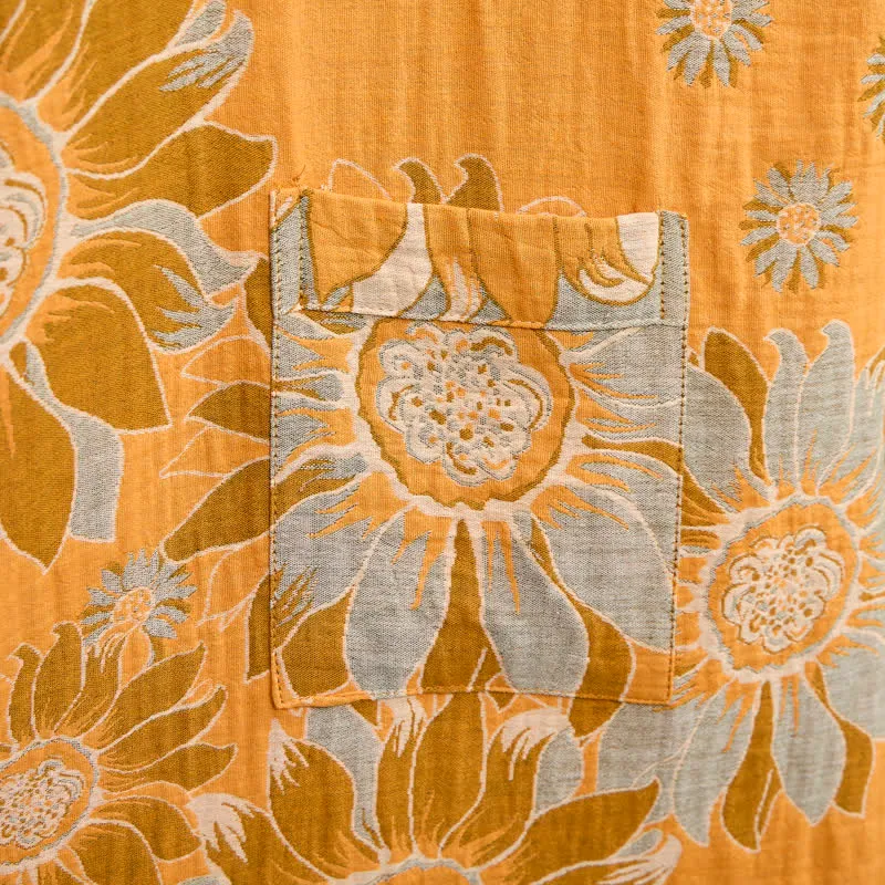 Vintage Sonnenblumen-Baumwollkimono-Bademantel