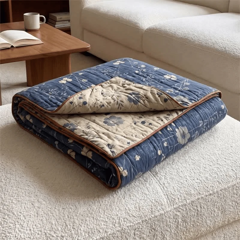 Wendbare blaue Landhaus-Steppdecke mit Blumenmuster