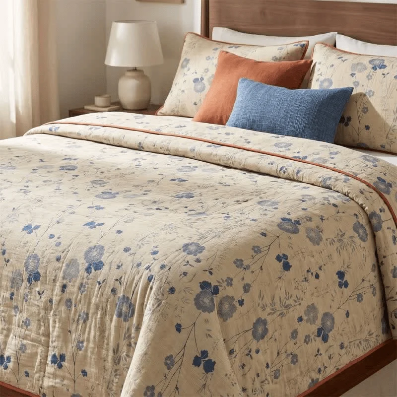 Wendbare blaue Landhaus-Steppdecke mit Blumenmuster