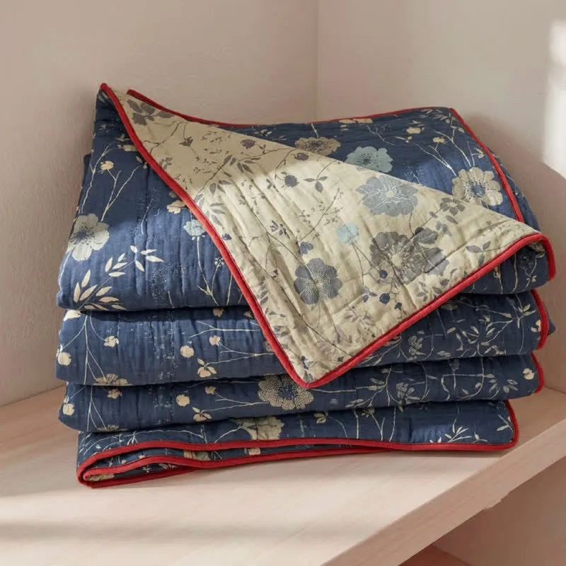 Wendbare blaue Landhaus-Steppdecke mit Blumenmuster