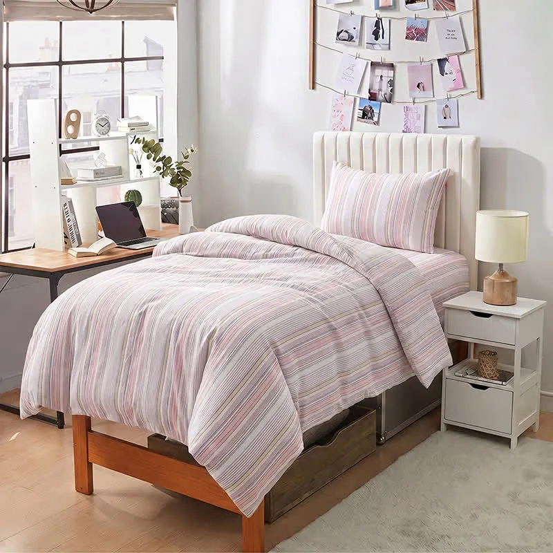 Bettwäsche-Set mit Pastellstreifen, Einzelbett XL, für Studentenwohnheime