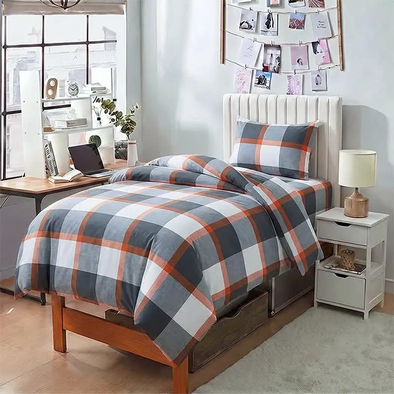 Modernes graues kariertes Bettwäsche-Set (Einzelbett XL)