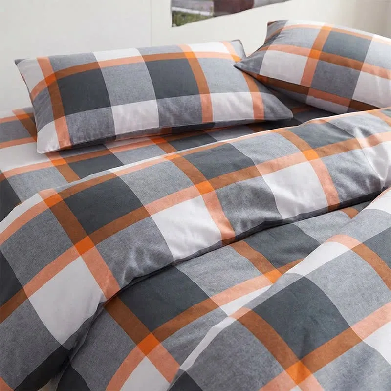 Modernes graues kariertes Bettwäsche-Set (Einzelbett XL)