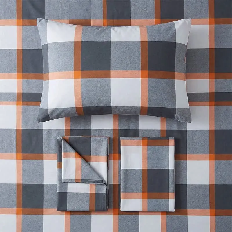 Modernes graues kariertes Bettwäsche-Set (Einzelbett XL)