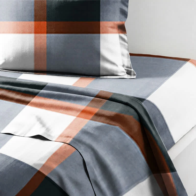 Modernes graues kariertes Bettwäsche-Set (Einzelbett XL)