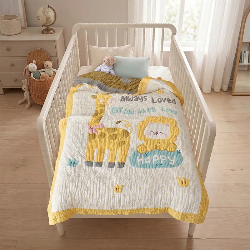 Babydecke aus Lyocell mit Giraffen- und Löwenmotiven