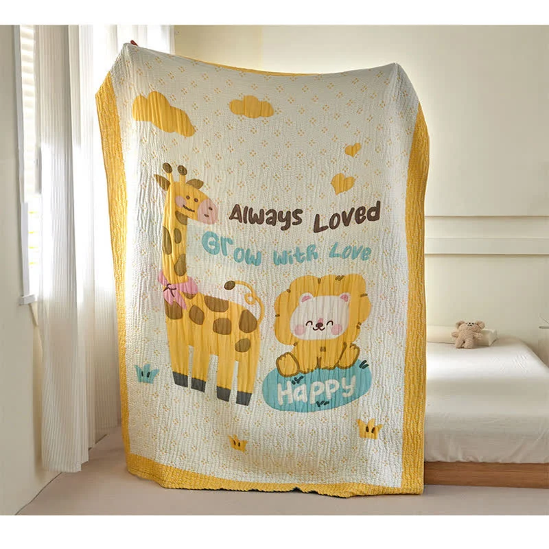 Babydecke aus Lyocell mit Giraffen- und Löwenmotiven