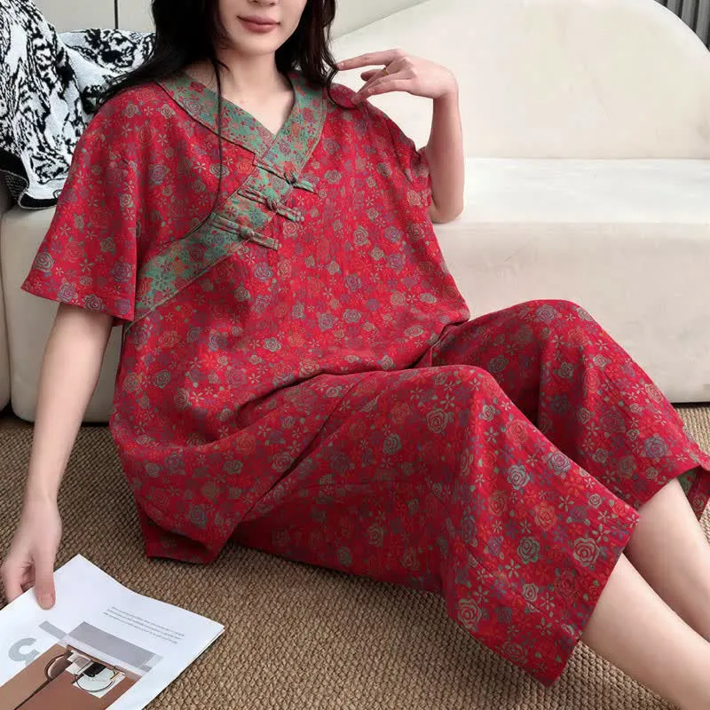 Plus Size Blumenmuster Caprihosen Loungewear