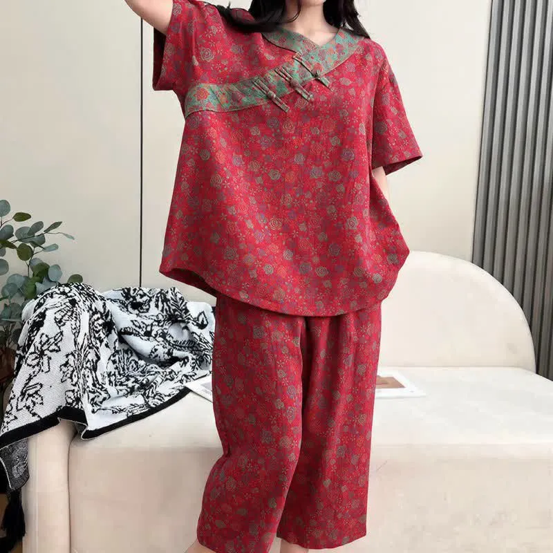 Plus Size Blumenmuster Caprihosen Loungewear