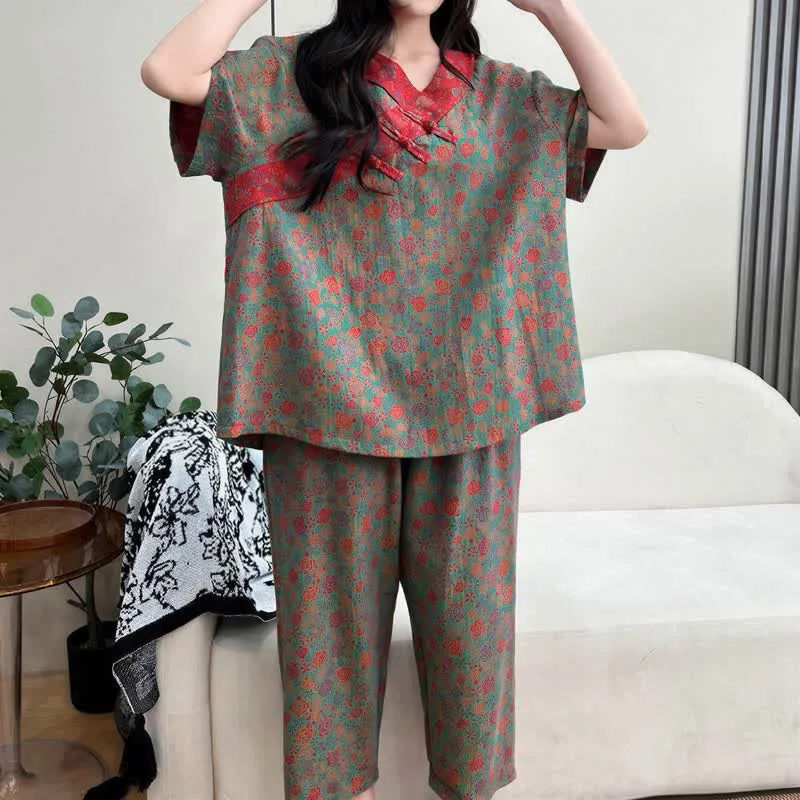 Plus Size Blumenmuster Caprihosen Loungewear