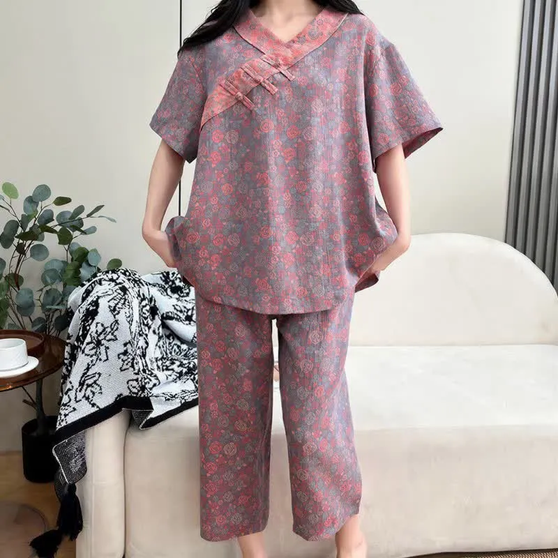 Plus Size Blumenmuster Caprihosen Loungewear