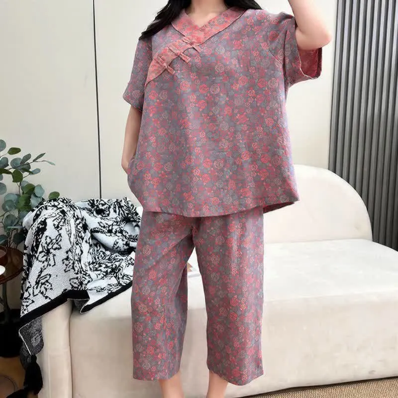 Plus Size Blumenmuster Caprihosen Loungewear