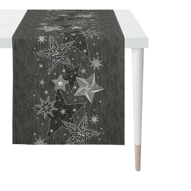 APELT 6303 Tischläufer Lurex Jacquardgewebe Sternendesign