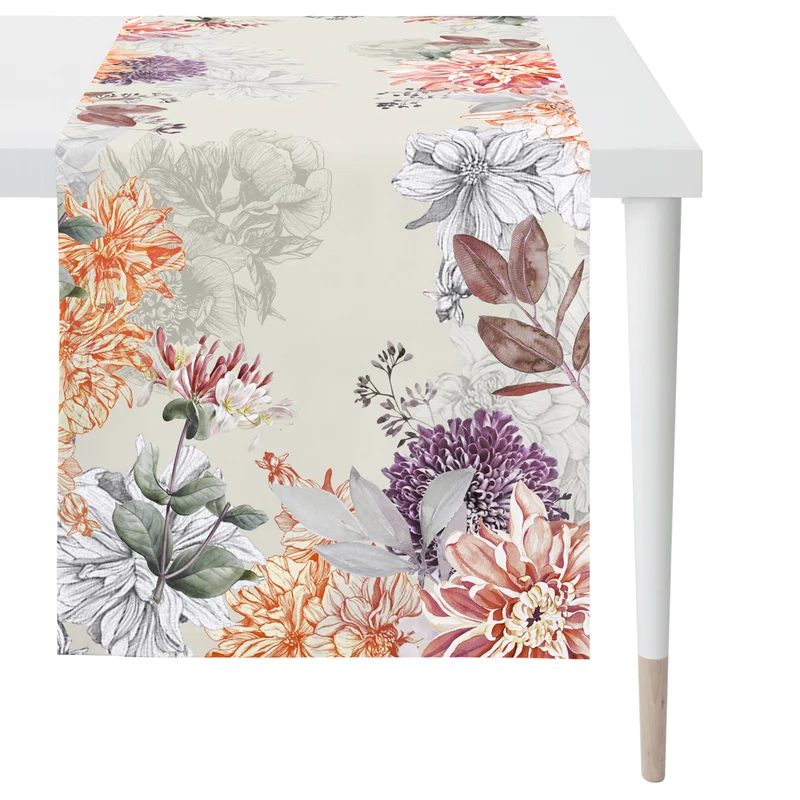 APELT 5604 Tischläufer Herbstliches Blüten-Motiv