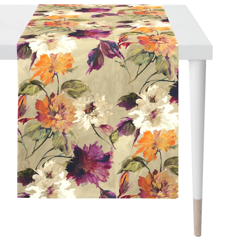 APELT 5600 Tischläufer Herbstblumen-Motiv