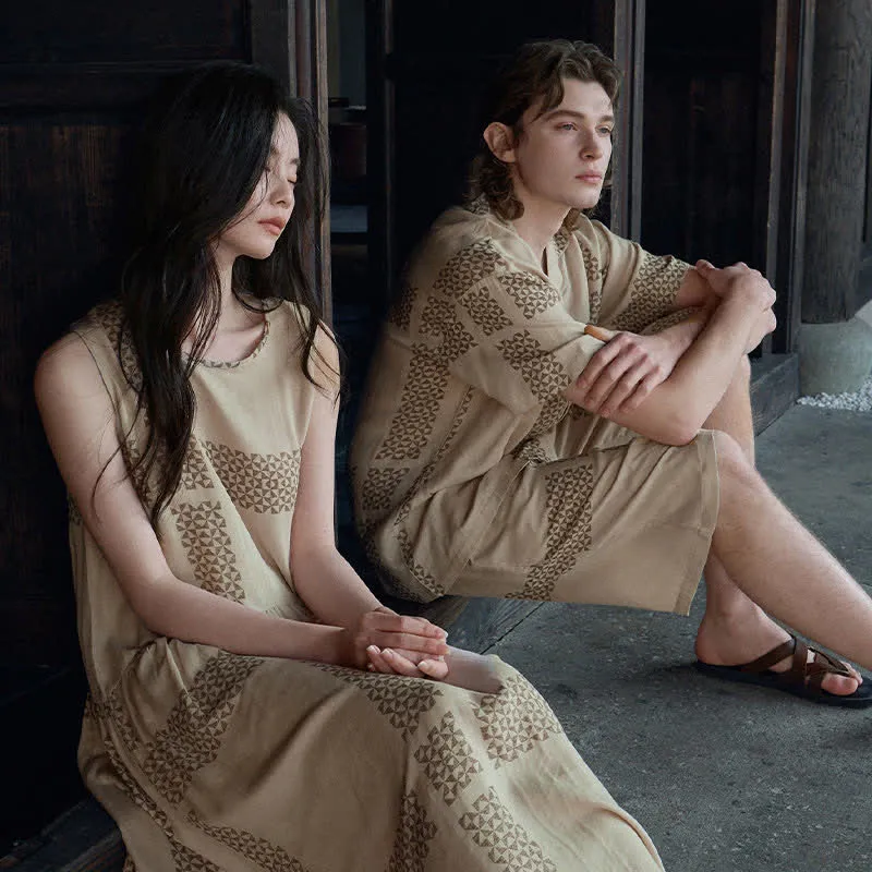 Loungewear-Set mit geometrischem Gittermuster für Sie und Ihn
