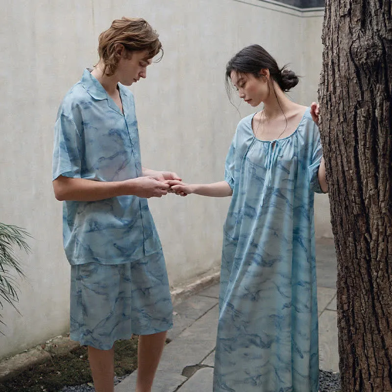 Loungewear-Set in Blau-Aquarell für Sie und Ihn