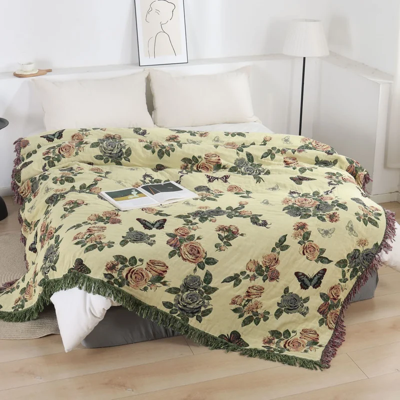 Romantische Rosen-Tagesdecke aus Baumwollgaze