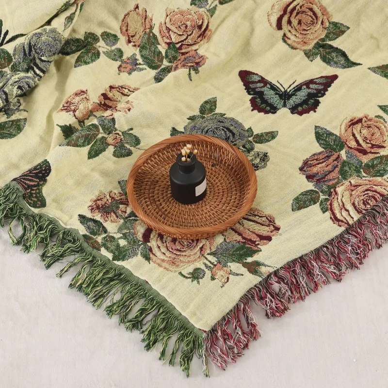 Romantische Rosen-Tagesdecke aus Baumwollgaze