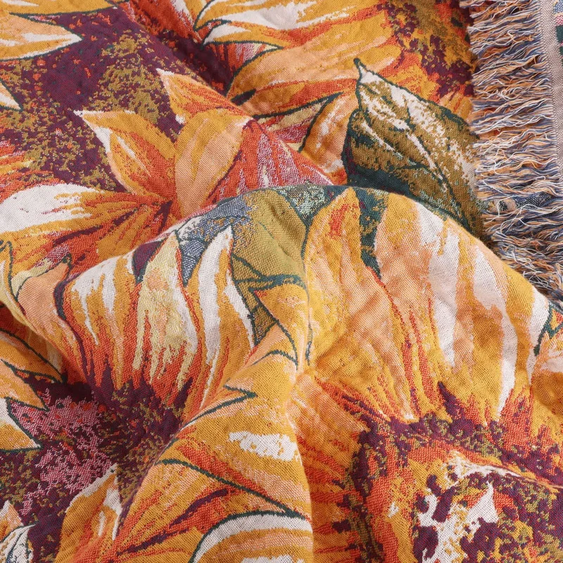 Boho-Sonnenblumen-Tagesdecke aus Baumwollgaze