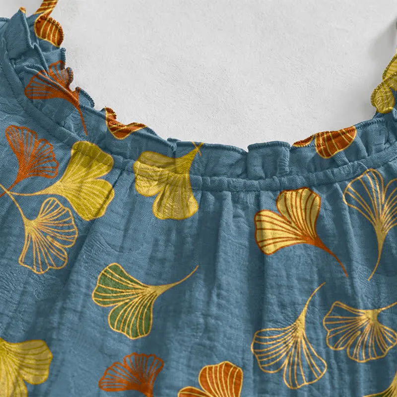 Ginkgo Leaf Tie Strap Lounge Midi Dress