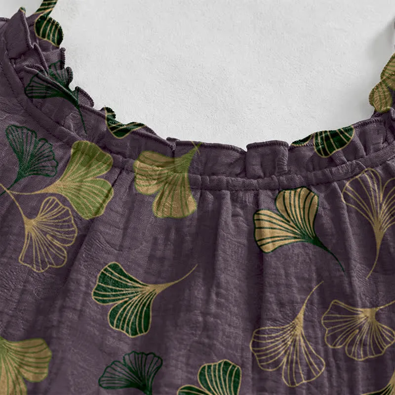 Ginkgo Leaf Tie Strap Lounge Midi Dress