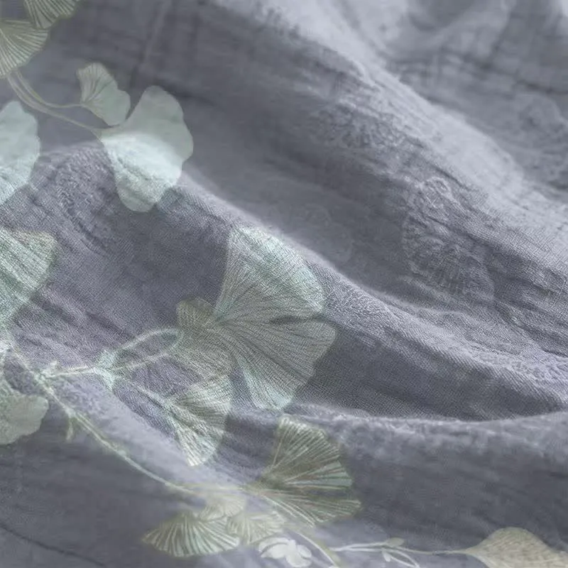 Ginkgo-Blatt-Baumwoll-Loungekleid mit Bindebändern