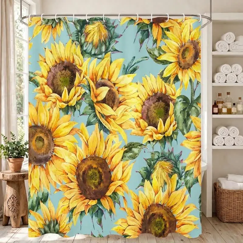 Wasserdichter Duschvorhang mit nordischem Sonnenblumenmuster