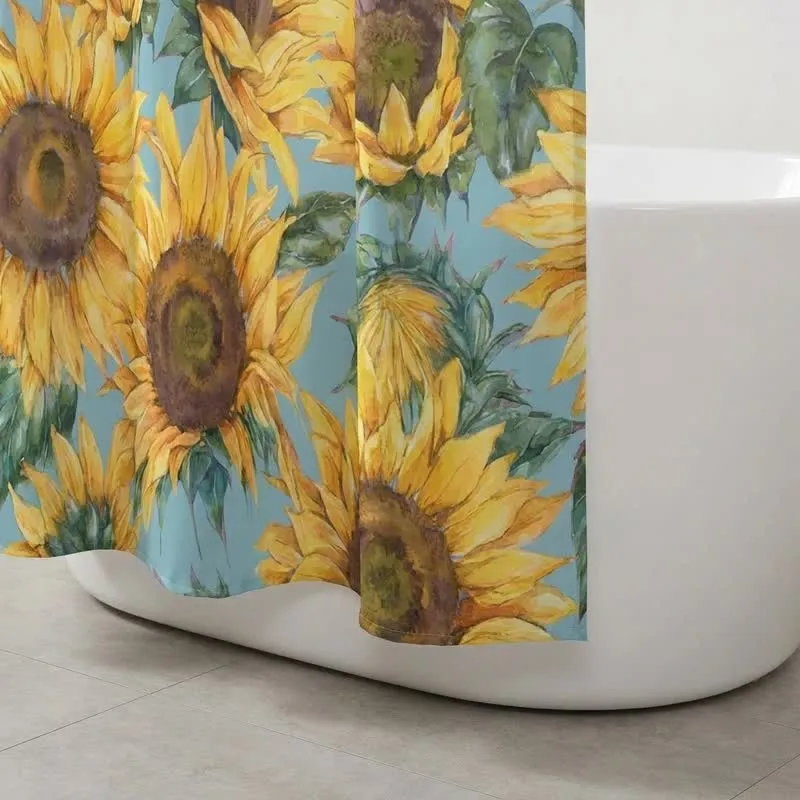 Wasserdichter Duschvorhang mit nordischem Sonnenblumenmuster