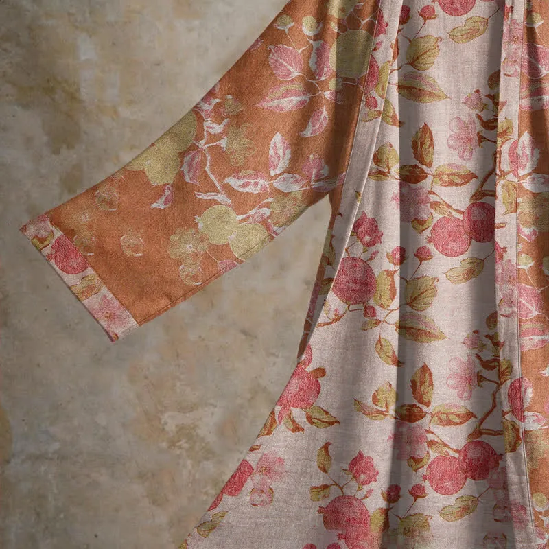 Kimono-Bademantel aus Baumwolle mit botanischem Granatapfelmuster