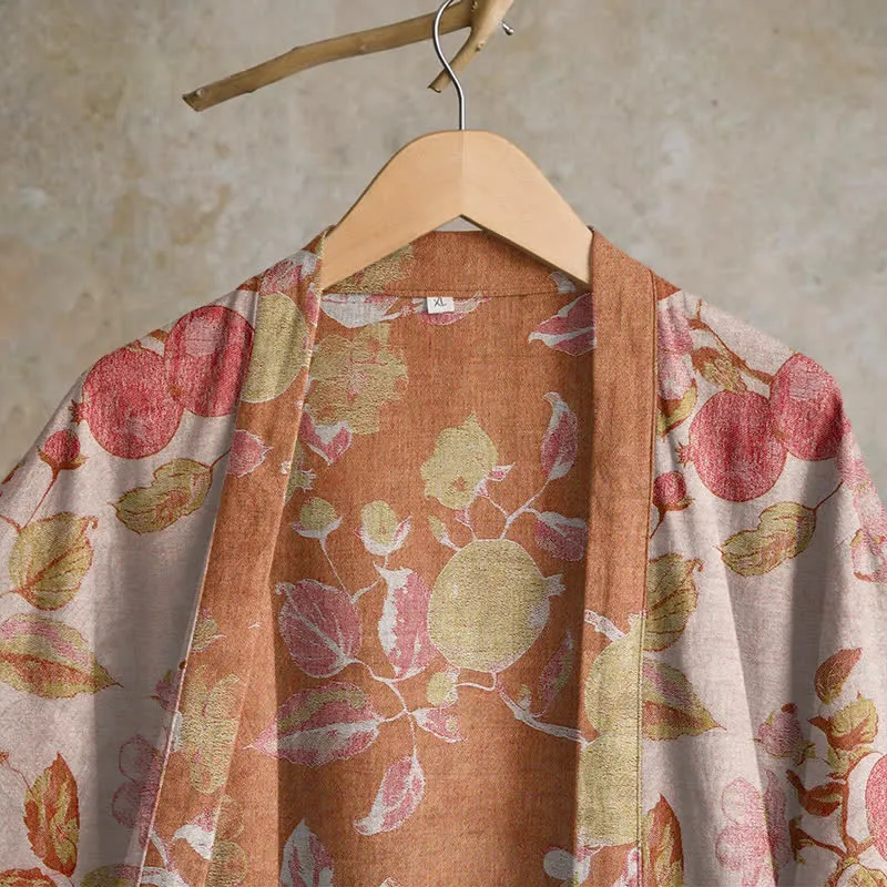 Kimono-Bademantel aus Baumwolle mit botanischem Granatapfelmuster