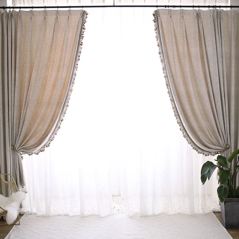 Boho Vorhang mit Quasten für Wohnzimmer