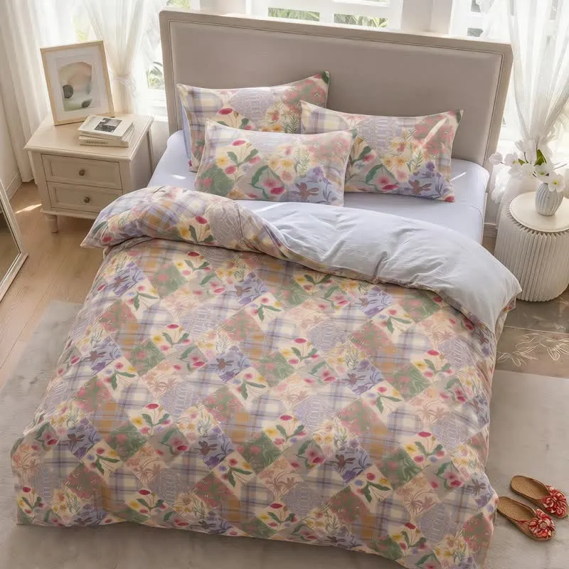 Garten-Patchwork-Bettwäsche-Set aus Baumwolle mit Blumenmuster