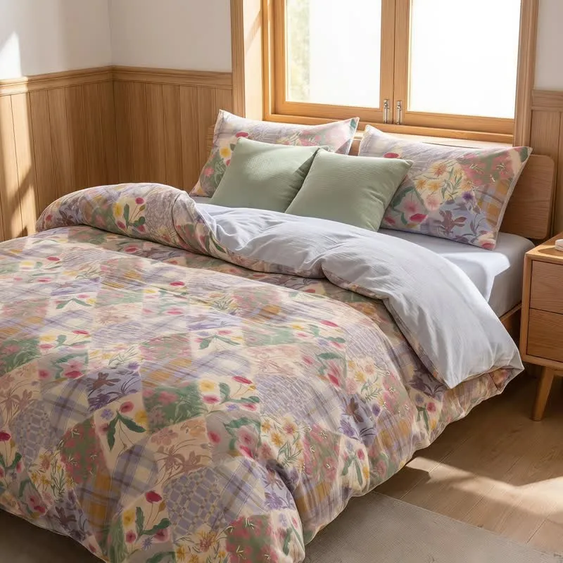 Garten-Patchwork-Bettwäsche-Set aus Baumwolle mit Blumenmuster