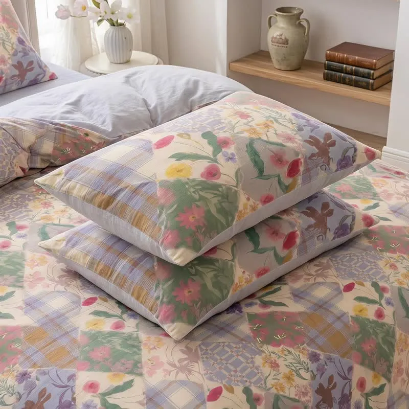 Garten-Patchwork-Bettwäsche-Set aus Baumwolle mit Blumenmuster