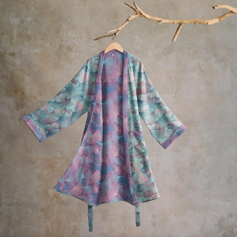 Traumhafter Kimono-Bademantel aus Baumwolle mit Ginkgoblattmuster