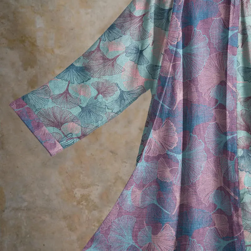 Traumhafter Kimono-Bademantel aus Baumwolle mit Ginkgoblattmuster