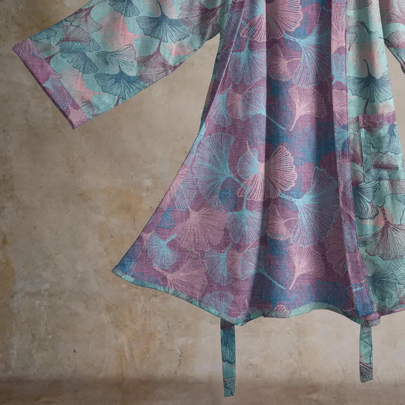 Traumhafter Kimono-Bademantel aus Baumwolle mit Ginkgoblattmuster