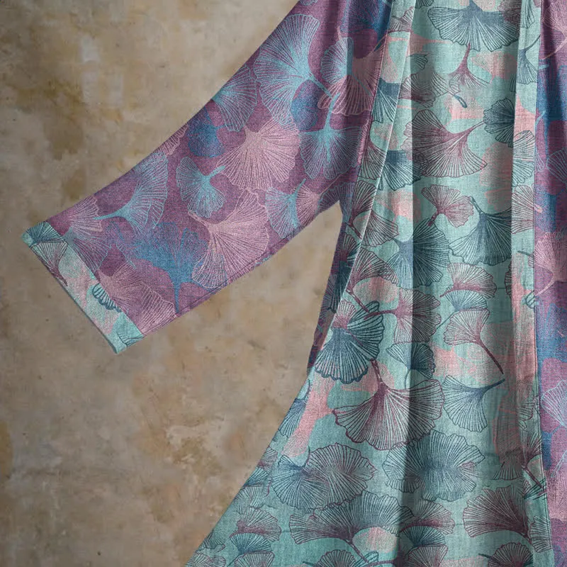 Traumhafter Kimono-Bademantel aus Baumwolle mit Ginkgoblattmuster