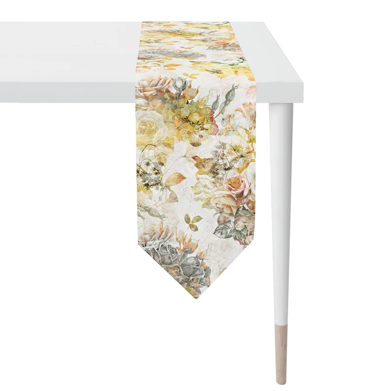 APELT 2708 Tischband Rosen Herbstblumen Baumwolle