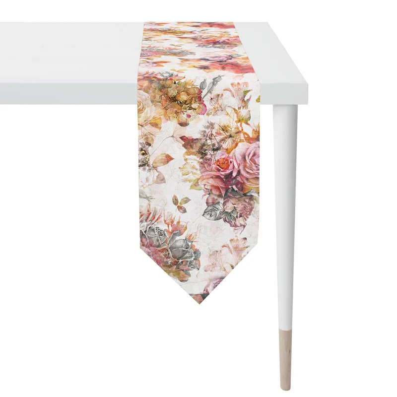 APELT 2708 Tischband Rosen Herbstblumen Baumwolle