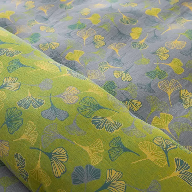 Vintage-Wendebettwäsche-Set aus Baumwolle mit grünem Ginkgoblatt